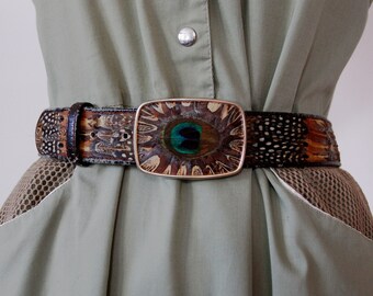 Vintage 70s peacock feather's women's belt