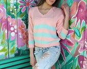 Vintage 70s Wrangler brand pastel peach and mint green sweater