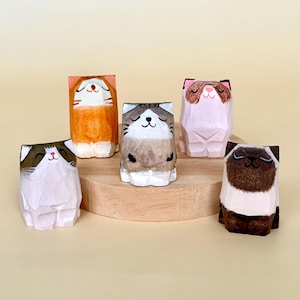 Hand Carved Wooden Cat Figurine, Wood Pet Figures, Home Decor, Forest Animal Decor, Cat Lover Gift, Cat Collector Gift, Birthday Gift