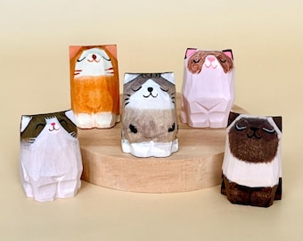 Hand Carved Wooden Cat Figurine, Wood Pet Figures, Home Decor, Forest Animal Decor, Cat Lover Gift, Cat Collector Gift, Birthday Gift