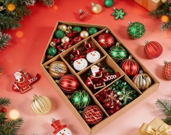 70pcs Christmas Balls Ornaments Set, Christmas Gift Set, Shatterproof Plastic Decor for Xmas Tree, Christmas Decora, Christmas Gift Set