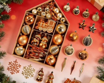 70pcs Christmas Balls Ornaments Set, Shatterproof Plastic Decor for Xmas Tree, Christmas Gift Set, Christmas Decorations, Xmas Decor