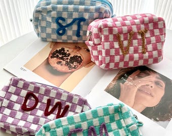 Personalized Checkered Makeup Bag, Custom Makeup Bag, Bridesmaid Gifts, Bachelorette Favors, Vacation Gift, Bach Party Favors,Valentines Day