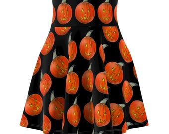 Skaterrock mit Kürbismuster | Halloween-Kürbisprint