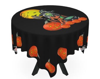 Halloween Tablecloth, Festive Fall Home Decor for Halloween Parties, Spooky Setting, Autumn Decoration, Witchy Jack'o'lantern
