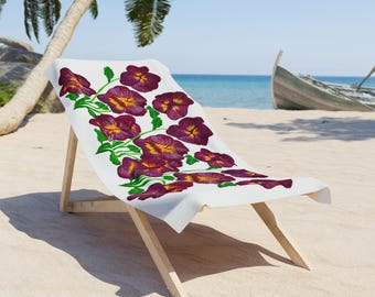 Pansy Floral Beach Towel: Soft, Absorbent Cotton Loop Backing