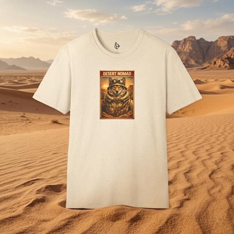 Desert Nomad Coyote T-Shirt Vintage Explorer Animal Tee Primal Souls Collection Western Desert Graphic Shirt Adventure Streetwear image 1