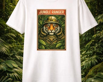 Jungle Ranger Tiger T Shirt Vintage Explorer Animal Tee Safari Adventure Graphic Shirt Primal Souls Collection Streetwear Animal Design