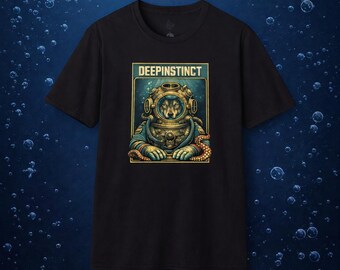 DEEPINSTINCT Wolf Diver T-Shirt PRIMAL SOULS Ocean Edition Vintage Deep Sea Streetwear Unisex Graphic Tee Luxury Animal Art Shirt