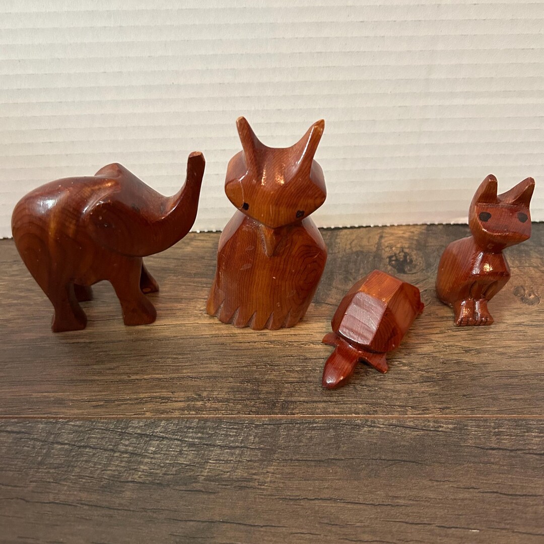 Vintage Carved Wood Lot of Animals MCM Mid Century Modern Elephant Cat ...