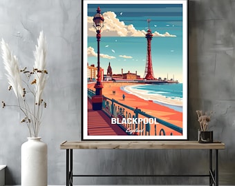 Blackpool Poster England – Blackpool Tower Wall Art & Home Decor | British Seaside Art, Modern Cityscape Print, UK Travel Gift