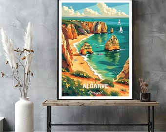 Algarve Portugal Travel Poster – Coastal Wall Art Print | Vintage Algarve Illustration & Retro Beach Decor