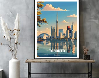 Toronto Skyline Travel Poster – CN Tower Art Print | Canada Wall Art