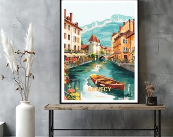 Annecy France Poster – Old Town Canal Wall Art – Venice of the Alps Print – Lake Annecy Travel Gift – French Alps Landscape Decor