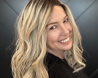AMANDA  Premium European Human Hair Wig – 16” | Silk Top + 0.5” x 6 Lace Front | Medium Density | Natural Blonde Balayage Final sale