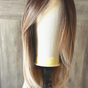 Custom-Made Wig Custom Remy Human Hair Lace Front Wig Custom Colored  – Balayage Brunette to Blonde, 130-180% Density, 12"-22” Layered Cut