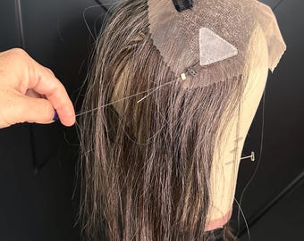 Custom Human Hair Hairline Topper 4x10 | Extra-Wide | Salt & Pepper | Hand-Tied | Halo + Clips | Hair Loss | SYLVIE