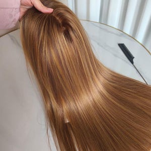 ERICA 18 Custom-Made Clipless Human Hair Topper 18&quot; | Glue-On Wiglet/Topper  |8.75x 8.5 Monofilament | hand tied Hairpiece for Thinning Hair