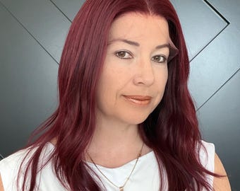 Layered Brazilian Virgin Human Hair Wig | Cherry Red Matte Lace Top w/diamond net  18”-26” SOLENNE