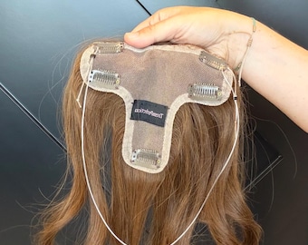 Human Hair T-Shaped Hairline Topper 2x6 + 5x2 | Halo | Receding Hairline | Thinning Hair & Alopecia | 12" | ANABEL