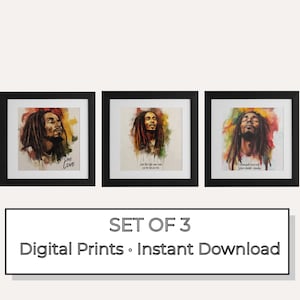 Bob Marley Reggae Wall Art Bundle – Vibrant Digital Prints with Inspirational Lyrics | Instant Download