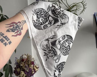 Handgemachte Block Print Bandana - Gesichts Motiv