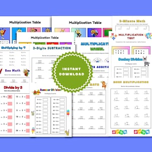 2nd-3rd Grade Math Workbook: Addition, Subtraction, Multiplication, Division (PDF Downloadable Drills)