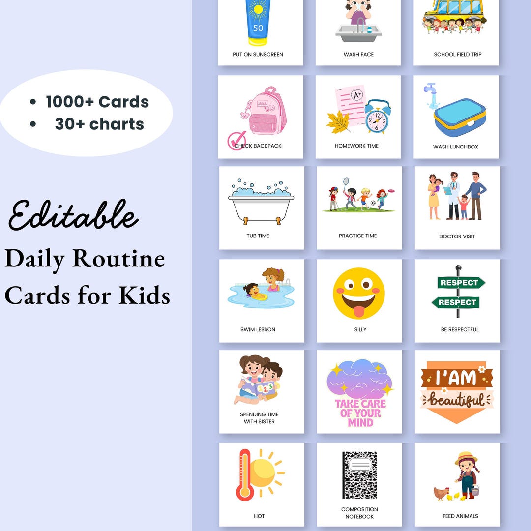 Editable Kids' Daily Routine Cards | Visual Chore Chart (digital ...
