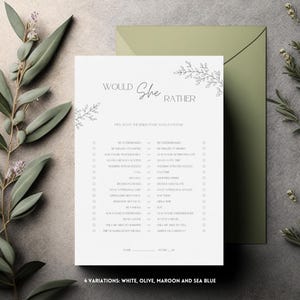 Would She Rather? Bridal Shower Game, Bachelorette Party Game, Printable PDF, Editable Canva Template, Modern Minimalist, Instant Download