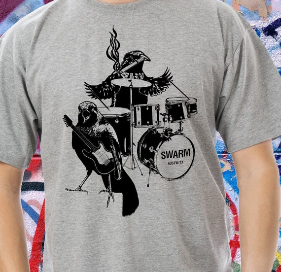 Smoking Grackle Tee Shirt Punk Rock Band Bird T-Shirt Texas Gray Hipster  Funny Weird Design Satire Texas