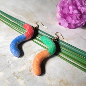 Gummy Worm Earrings, Sour Gummy Worms, Miniature Food Earrings, Gift for Kids, Candy Earrings, Gift for Sweet Tooth, Realistic Candy