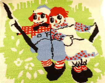 Raggedy Ann and Andy Finished Completed Needlepoint Project Suitable for Framing or Throw Pillow