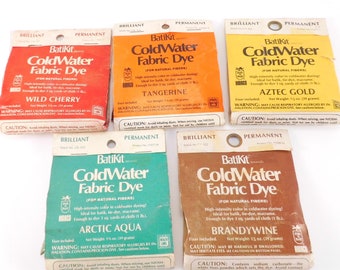 BatiKit Brand Cold Water Fabric Dye for Natural Fibers Vintage Craft Supplies Lot