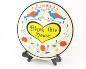 Pennsylvania Dutch Hex Sign Bless This House with Heart, Birds, Flowers 7.5 quot Round