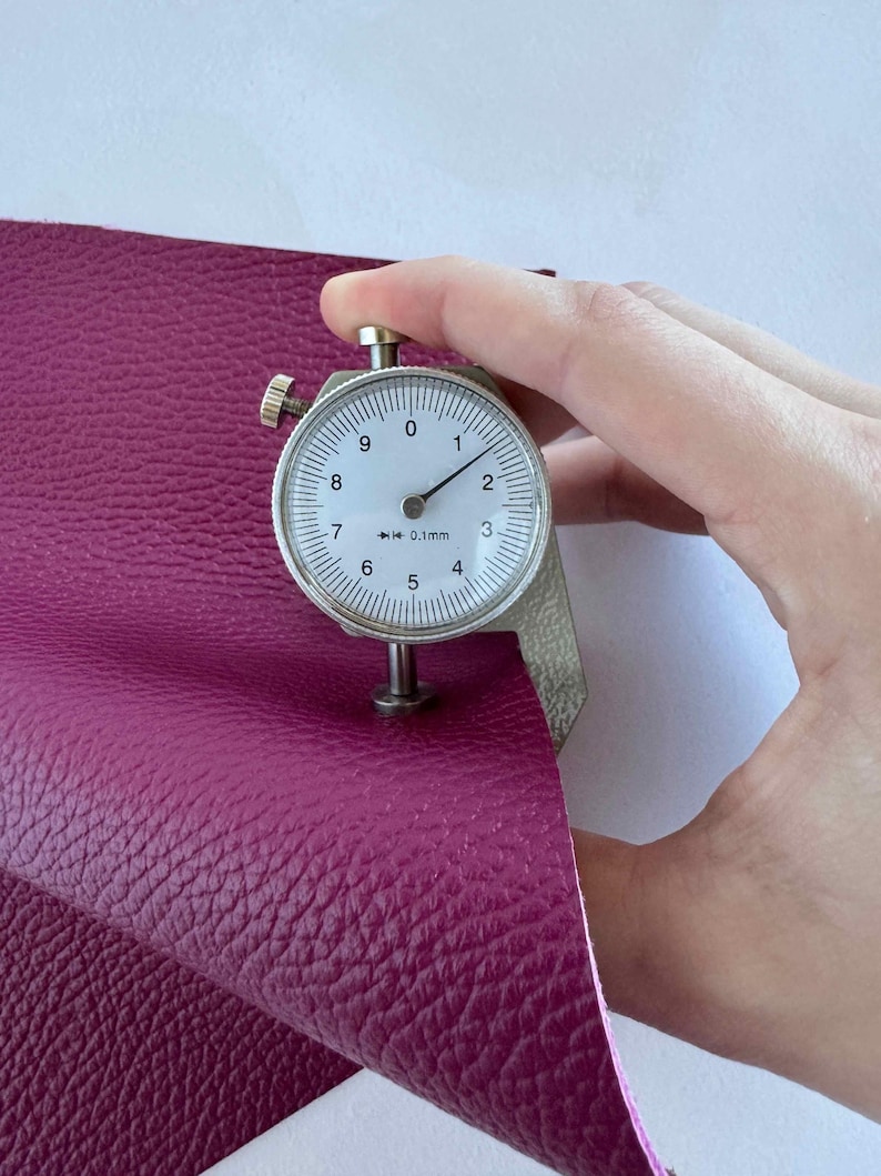 up close of the grape leather showing the thickness