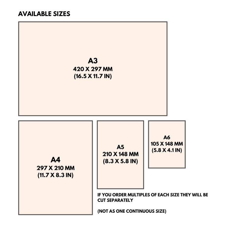 overview of the sizes available for the leather sheets