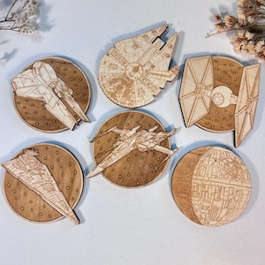 Set of Star Wars Coasters - Handcrafted Wood Drink Coasters - Geek Gift - Kitchenware Decor - Customized Gifts - X-Wing - Millennium Falcon