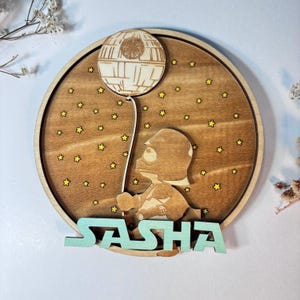 Star Wars Baby Room Wooden Wall Plaque - Nursery Door Sign - Self-Adhesive Wood Sign - Handmade & Customizable - Fantasy Theme - Darth Vader