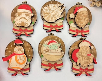 Star Wars Wooden Christmas Ornaments - Set of Xmas Decor - Geek Gift - Holiday Decor - Christmas Tree - Festive Nerd Gift - Sci-fi Fan