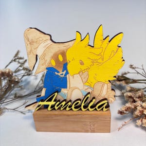Chocobo & Vivi Wooden Keepsake Figure - Decorative Layered Gift Display - Handmade and Customizable - Gamer Theme - Final Fantasy - FF7