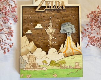 Letrero de madera para sala de juegos de Hyrule - Placa de madera artesanal - Tema de The Legend of Zelda - Pantalla de videojuego - Regalo geek - Breath of the Wild