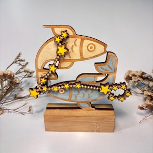 Pisces Wooden Keepsake Figure - Zodiac Decoration Gift Display - Handmade & Customizable - Zodiac Theme - Astrology Lovers - Constellation