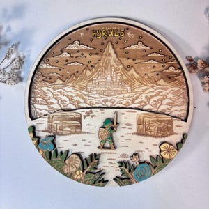 Panneau en bois de salle de jeu Zelda - plaque en bois fabriquée à la main - thème fantastique - écran de jeu vidéo - cadeau geek - The Legend of Zelda - lien - Hyrule