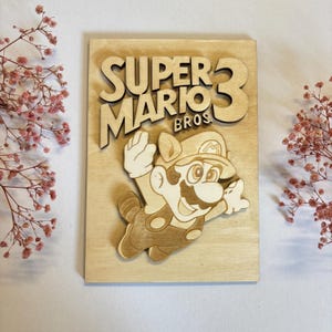 Mario Cover Gamer Room Wooden Sign - Handcrafted Wood Plaque - Mario Theme - Videogame Screen - Geek Gift - Super Mario Bros 3 - SNES Cover