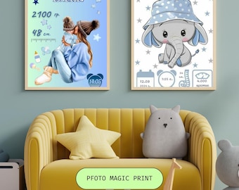 Personalized Baby Birth Announcement, Custom Baby Stats Poster, Digital Download
