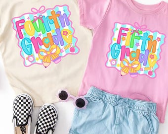 Fourth/Fifth Grade Back to School Shirt: Rainbow Bows & Pencils