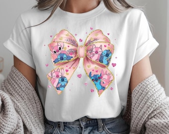 Stitch & Angel Valentine Shirt, Kawaii Disney Couples Tee