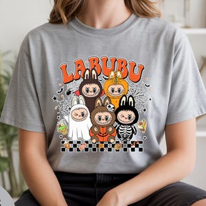 Labubu Halloween Shirt Cute Bunny Skeleton Ghost Costume Graphic Tee Spooky Character Fall Tshirt for Trick or Treat Fans