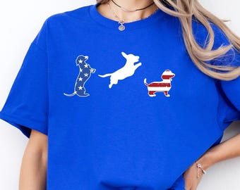 Dachshund Patriotic Shirt USA Dog Tee Funny Wiener Dog Graphic Fourth of July T-shirt Red White Blue Pup Lovers Gift Summer Style