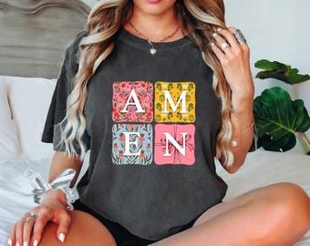 Amen Shirt, Floral Faith Graphic Tee, Christian Scripture Apperal